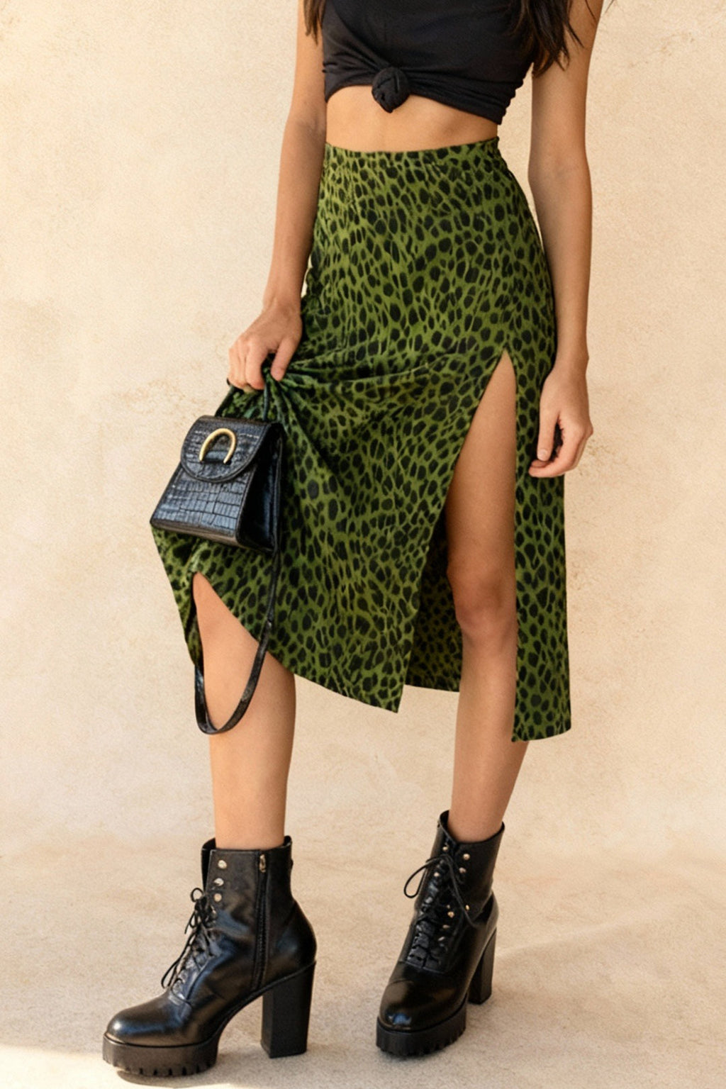 JuliaFashionCasual Street Wear Elastic Split Midi Skirt