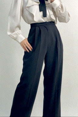 Black Pleat Detail Wide Leg Work Pants