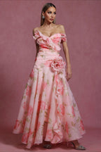 V Neck 3D Detail Elegant Maxi Floral Dress