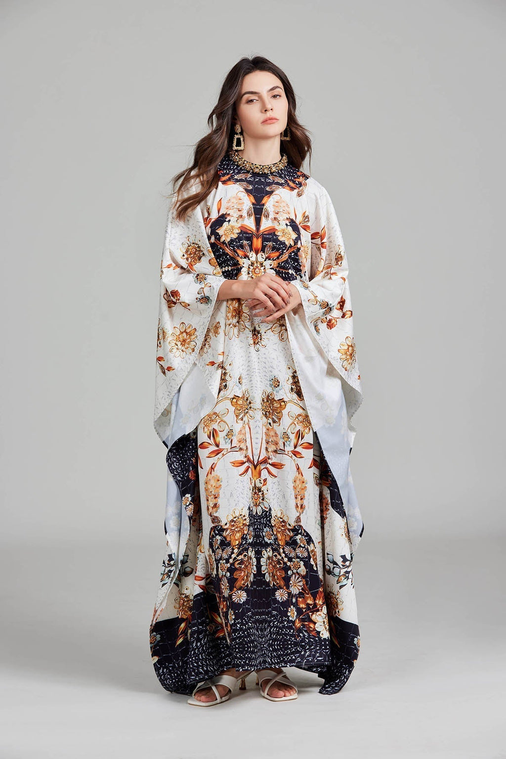 Print Floral Crew Neck With Slit Dress