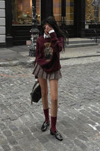 Retro Bear Embroidered Slim Knit Sweater