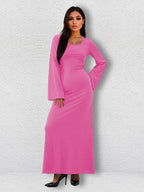 Bandage Big Pit Strip U Neck Long Sleeved Dress