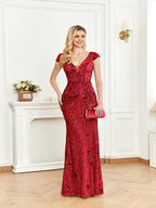 Sequined Champagne Evening Cocktail Slim Fit Fishtail Long Toast Dress