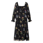 Simple Square Collar Long Sleeve Printing Dress