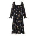 Simple Square Collar Long Sleeve Printing Dress