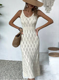 Hollow Out Cutout out See through Vacation Solid Color Backless Knitted Dress for