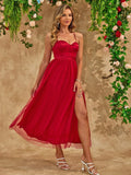 Solid Color Sling Dress Evening Dress Mesh Large Dress