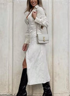 Simple V neck Jacquard Drawstring Dress