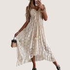 Flavia Exclusive Bohemian Lace Midi Dress with High Low Hem Premium Wardrobe Essential