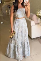Fashion Sexy Suspender Top Elastic Waist Long Skirt Set