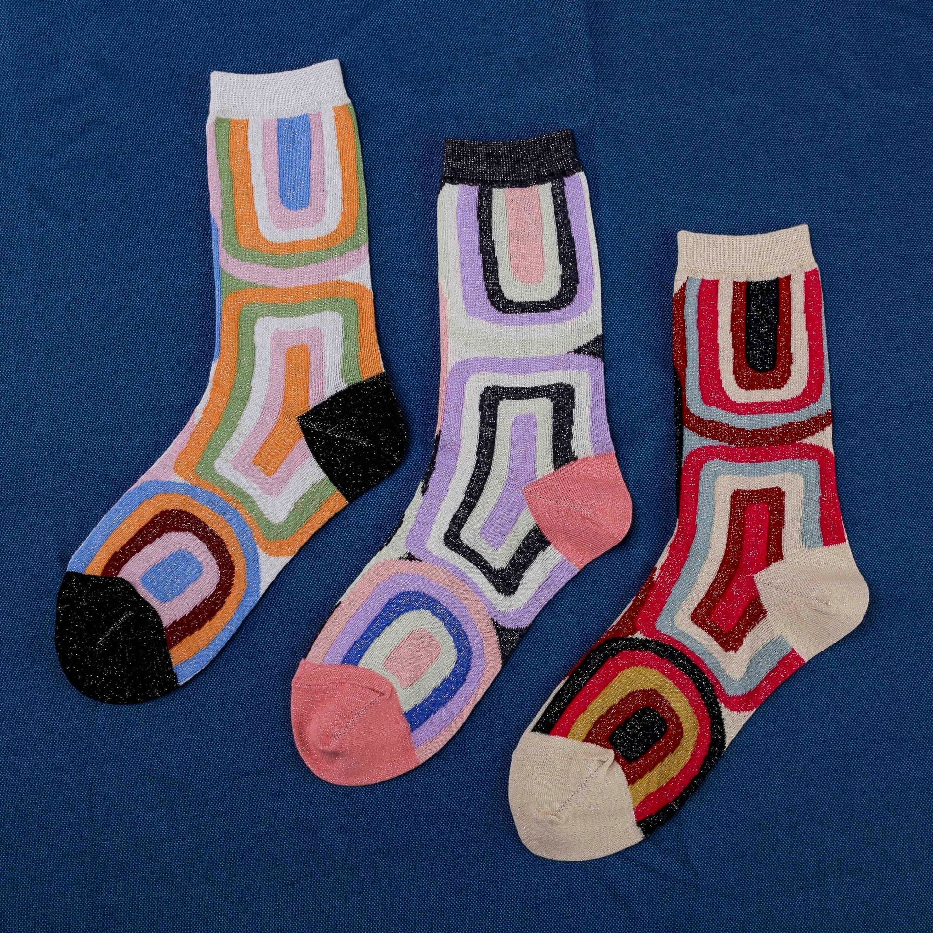 Two Tone Ribbed Cuff Crew Socks