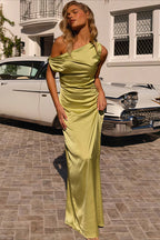 Solid Asymmetric Neckline Formal Dress