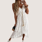 Flavia Exclusive Bohemian Lace Midi Dress with High Low Hem Premium Wardrobe Essential