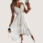 Flavia Exclusive Bohemian Lace Midi Dress with High Low Hem Premium Wardrobe Essential