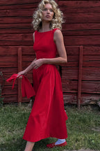 Fashion Solid Sleeveless Waisted Slim Midi Dress