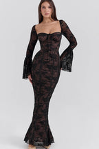 Sexy Square Collar Long Sleeve Maxi Dress