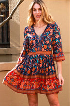 Deshon Printed Button Down Tassel Dress Orange