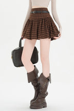Plaid Bubble A-line Khaki Short Skirt