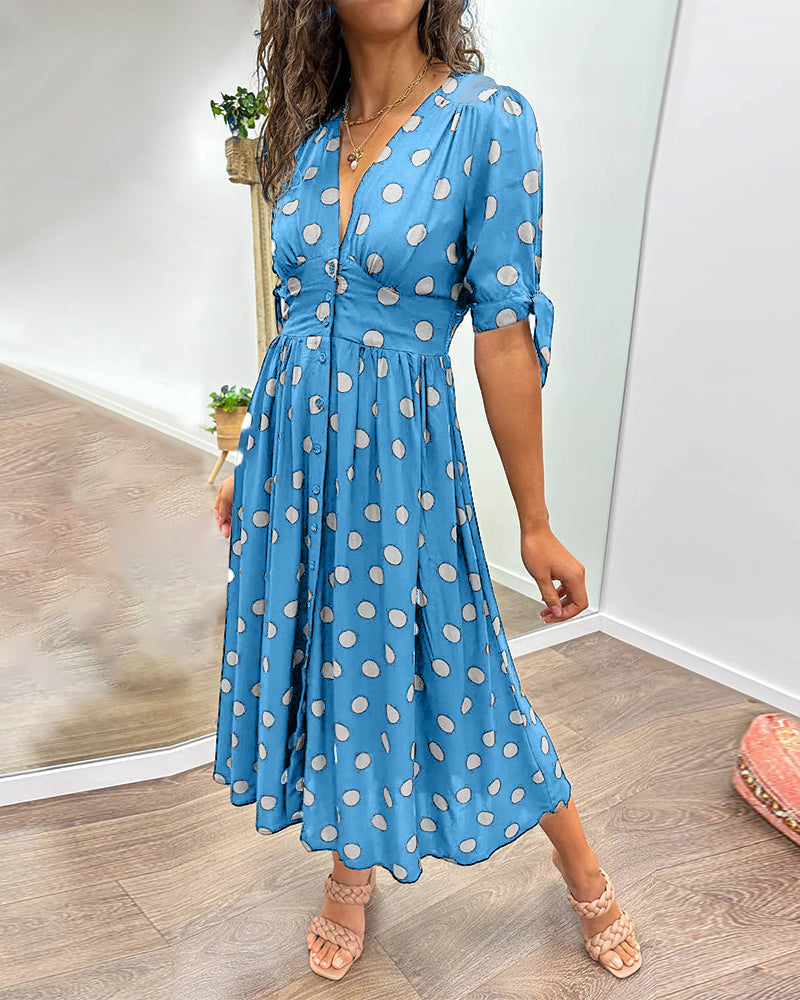 Soledad Aesthetic V Neck Dress with Polka Dots Evening Wear Edit