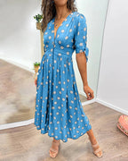 Soledad Aesthetic V Neck Dress with Polka Dots Evening Wear Edit