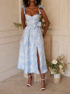Butterfly Sleeve Printed Waist Tie Dress