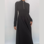 Solid long sleeve zip-up ruffle midi dress