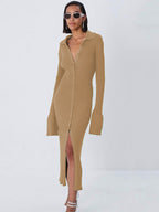 Long Cardigan Knit V - Neck Sweater Dress