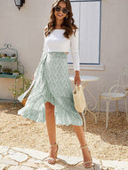 Ditsy Floral Tie Side High Low Skirt