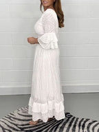 Embroidery Anglaise Frill Sleeve Midi Dress