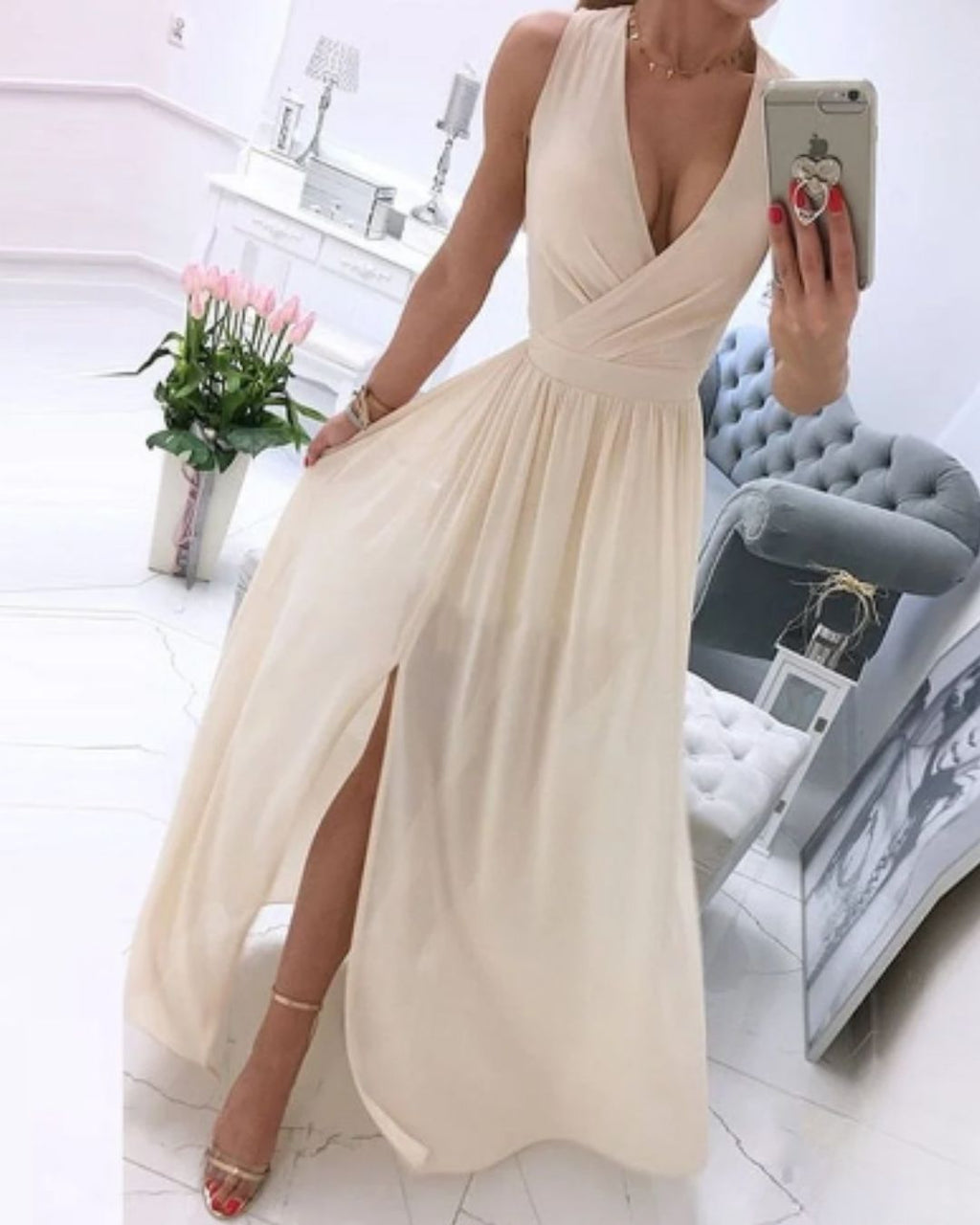Julia Chic Sleeveless Beach Dress for Women with a Deep V Neck Premium Wardrobe Essential