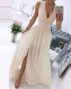Julia Chic Sleeveless Beach Dress for Women with a Deep V Neck Premium Wardrobe Essential