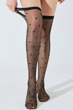 Black Polka Dot Red Edge Thigh-High Stockings