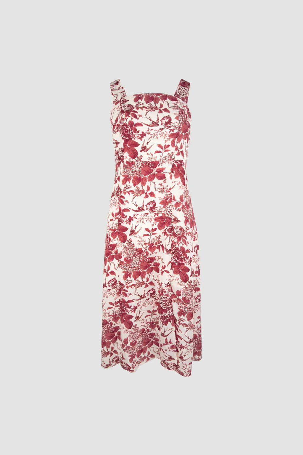 Beige Floral Print Tie Strap Slit Hem Midi Dress