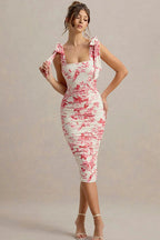 Sweet Floral Tie-Waist Bodycon Floral Dress
