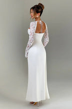 Plunge Neckline Lace Slit Party Dress