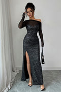 Elegant High Neck Long Sleeve Maxi Sequin Dress