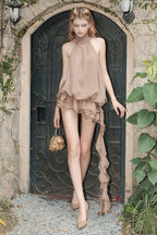 Elegant Sleeveless Wrap Waist Silk Dress