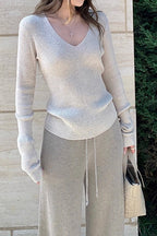Elegant VNeck Slim Fit Knit Top
