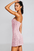 Kerra Sheer Embellished Square-Neck Mini Dress