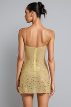 Rowtly Yellow Sheer Square-Neck Mini Dress