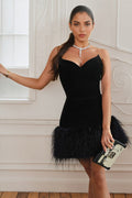 Faux Fur Hem Strapless Party Dress