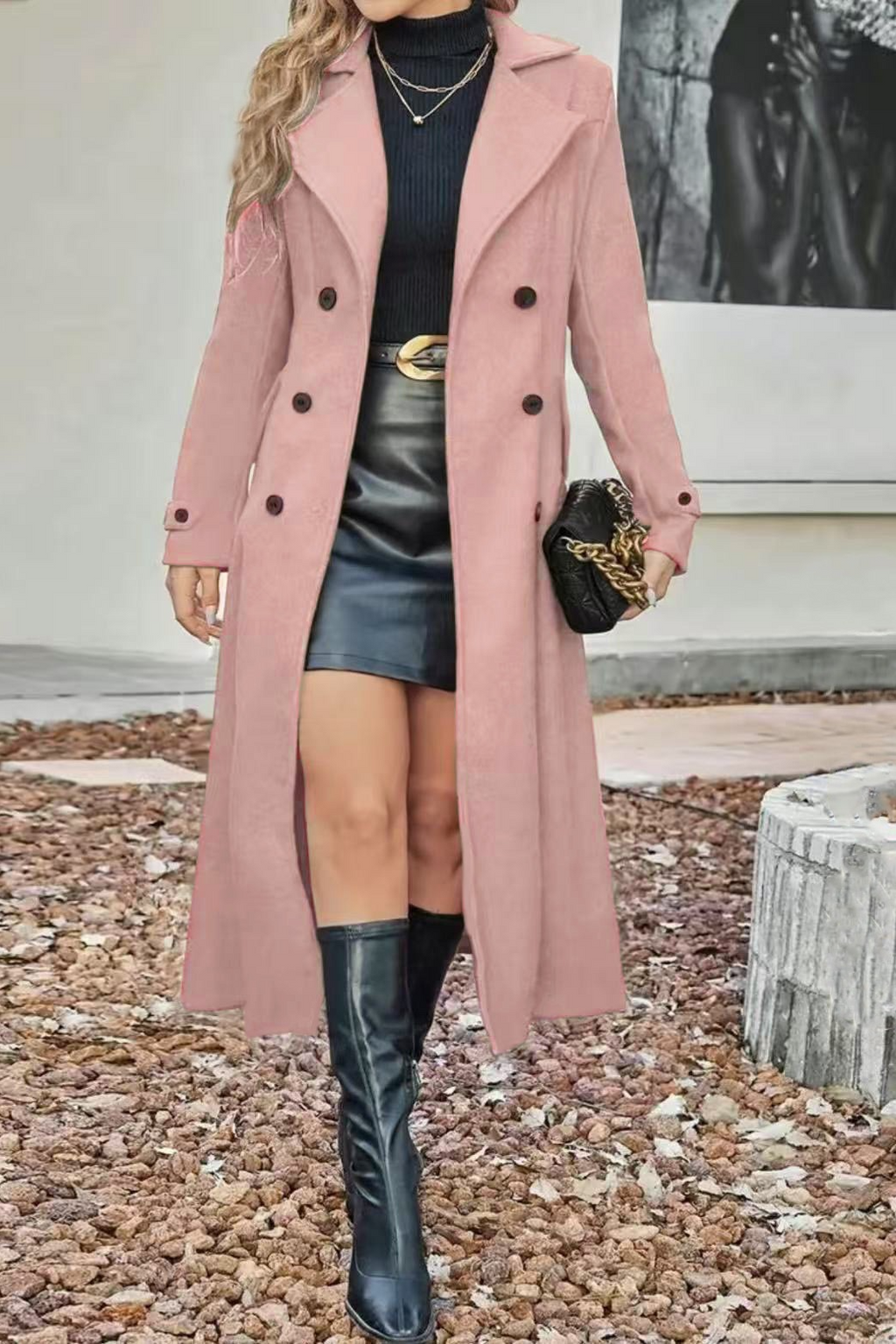 Wool Blend Lapel Double Breasted Chic Overcoat