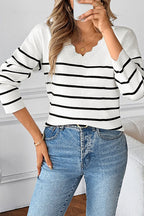 Ribbed V-Neck Long Sleeve Sweater