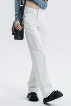 Casual Fleece Lined High Waist Straight Jeans