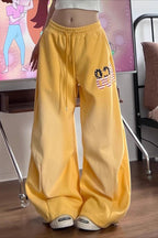 Yellow Graphic Loose Casual Sweat Pants