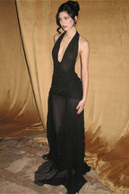 Brand Sexy V-Neck Cutout Tulle Halter Side Tie Party Dress