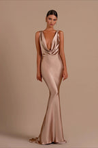 Sexy Sleeveless V Neck Backless Slim Elegant Formal Dress