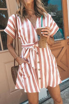 Rishi Cotton Pocketed Striped Shirt Dress Mocha