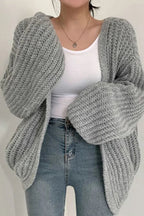Chic Oversized Lantern Sleeve Cardigan