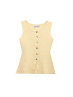 Sleeveless Square-Neck Buttoned Top With Split Hem